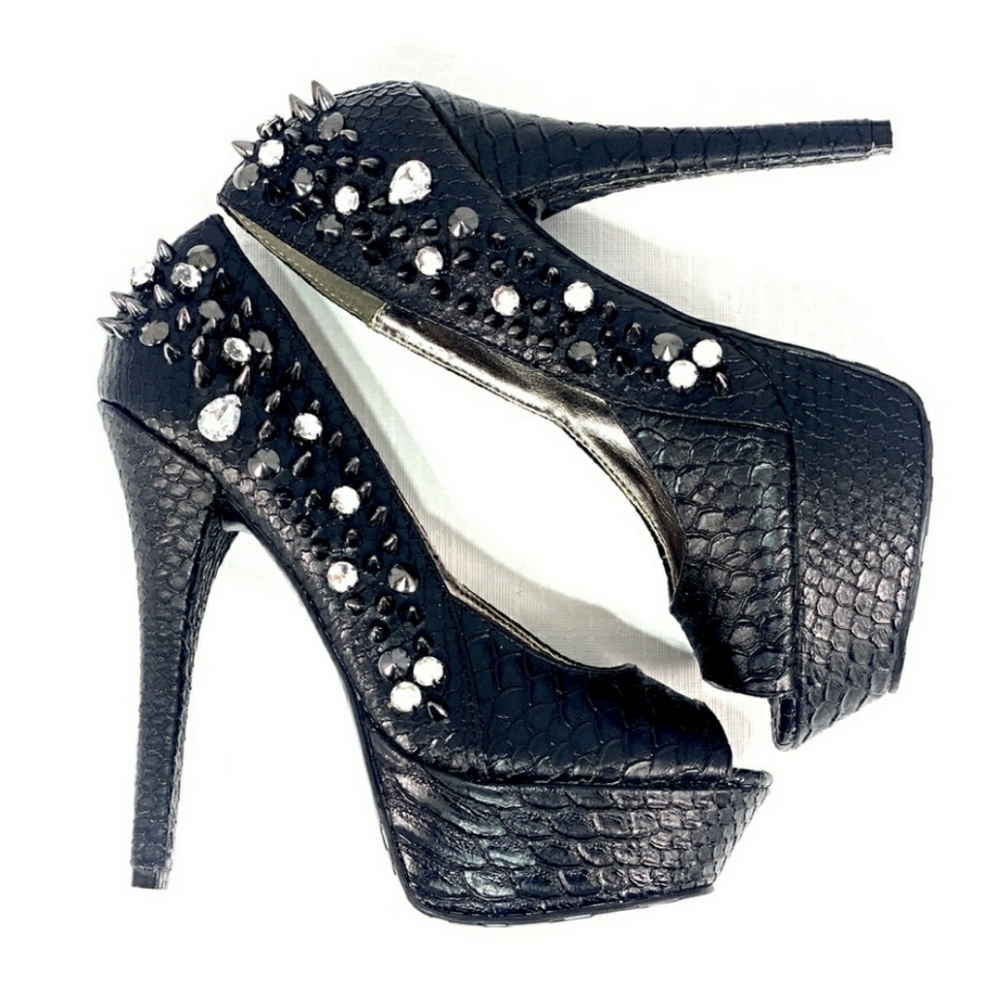 Dollhouse/Spike/Snake Embossed Leather Stillettos  Size 6